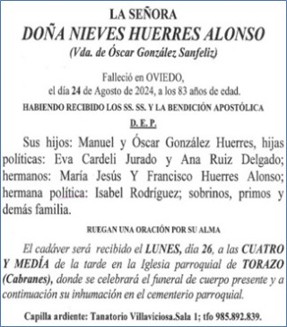 Esquela Nieves Huerres Alonso