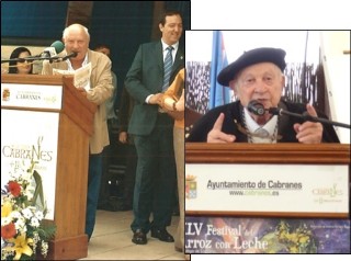 A la izquierda, Fidalgo presentando en 2006 (lo hizo desde 2005 hasta 2015), con el entonces Alcalde cabrans, Alejandro Vega; y a la derecha, agradeciendo, este pasado 12 de mayo.