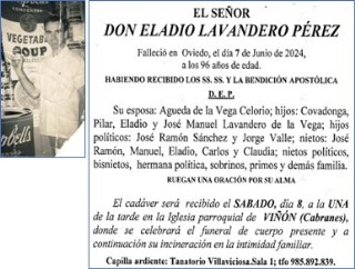 Imagen y esquela de Eladio Lavandero de Valbuena