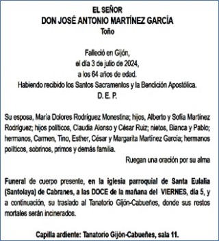 Esquela de Jose Antonio Martnez Garca